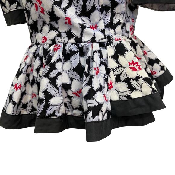 Vintage 80s Jessica Howard Black & Red Floral Peplum Statement Jacket size 8 - Picture 8 of 12